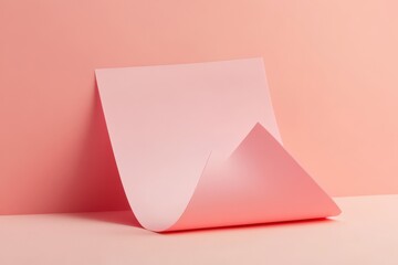 Pink sticky note with a folded corner featuring a vibrant and smooth surface. Pink background with a pink piece of paper.