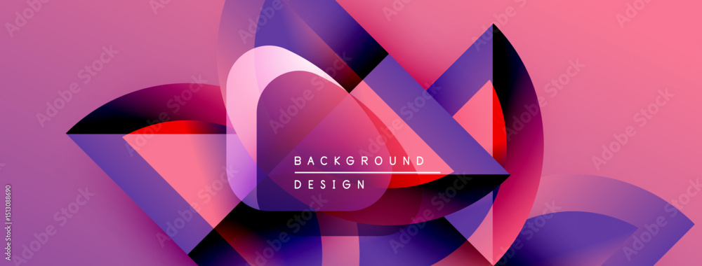 Fototapete Abstract geometric shapes overlap, creating vibrant pink, purple gradients. Text reads background design within composition. Modern, dynamic visual.