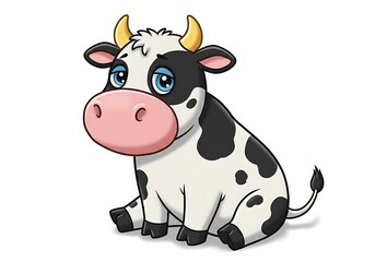 Cute cartoon cow sitting.