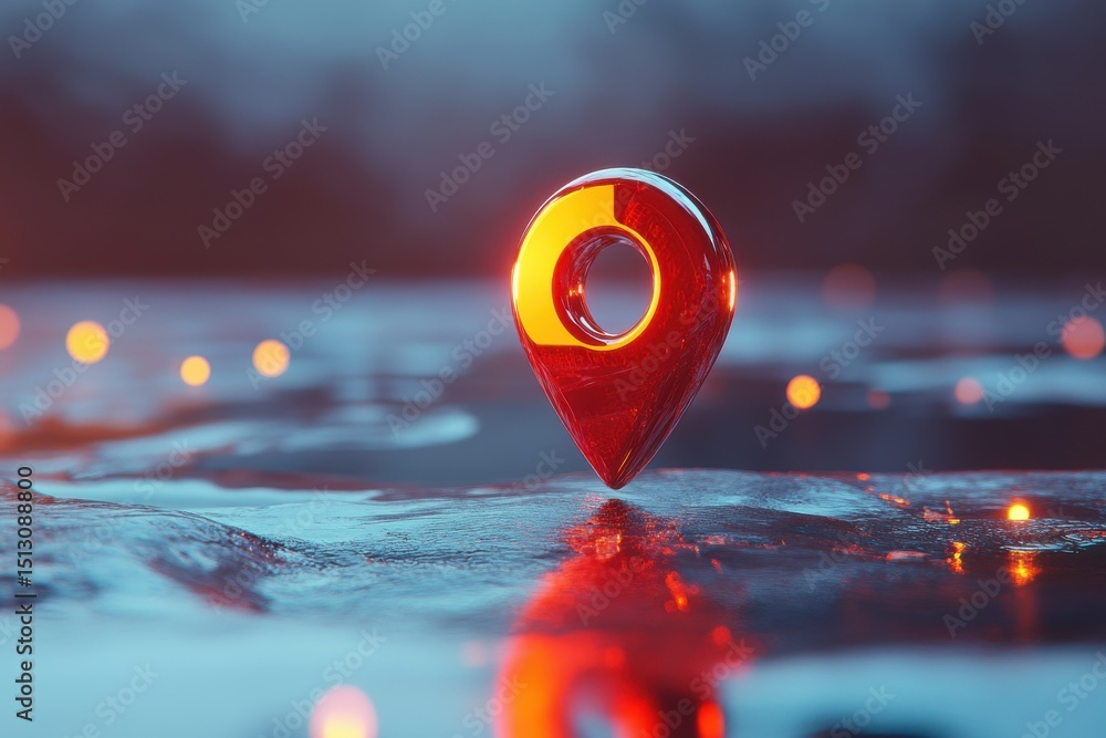 Fototapete red map pin representing a location marker with a glossy rounded. red dot with a red circle in the m