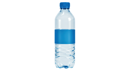 Isolated Clear Plastic Water Bottle with Blue Label and Refreshing Content