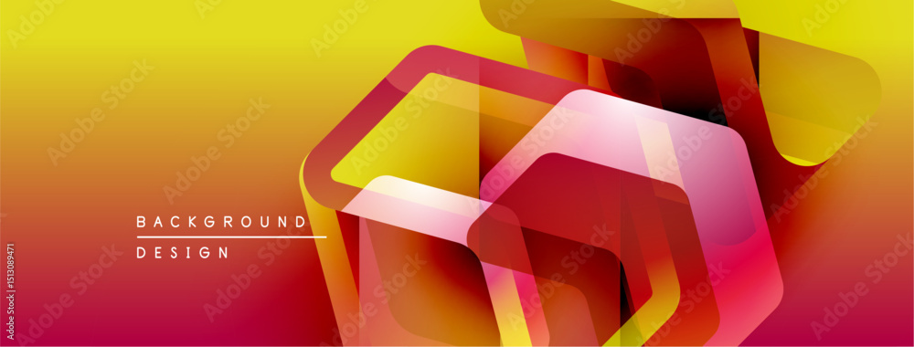 Aufkleber Abstract geometric shapes overlap, creating vibrant gradient effect. Yellow, orange, red hues dominate composition. Modern design element.