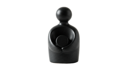 Isolated Abstract Black Figurine of Embracing Mother and Child