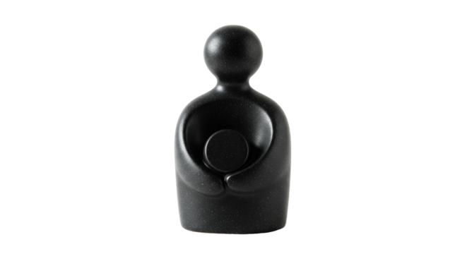 Isolated Abstract Black Figurine of Embracing Mother and Child