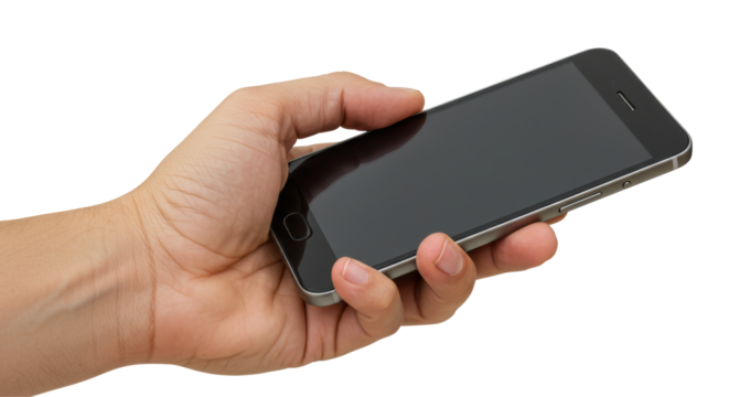 Isolated Hand Holding Modern Smartphone with Blank Black Screen