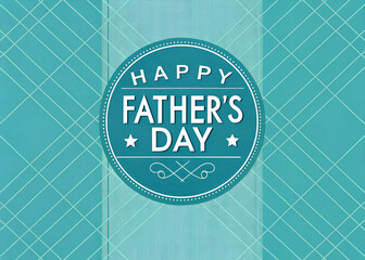 Happy Father's Day Teal Badge with Heart and Star Design