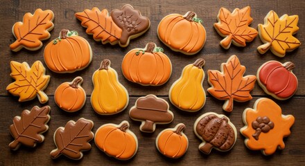 Autumnal Sugar Cookies with Pumpkins and Leaves