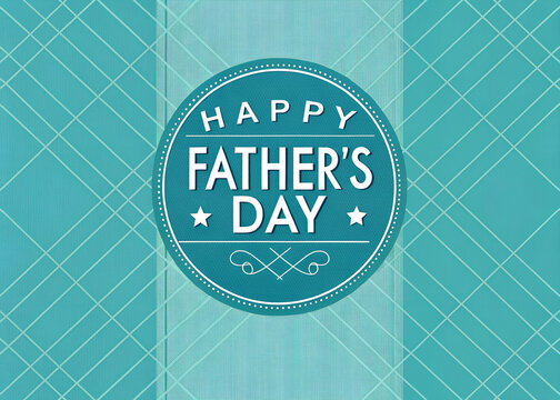 Happy Father's Day Teal Badge with Heart and Star Design