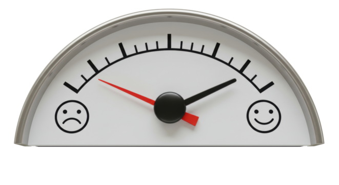 Isolated Customer Satisfaction Scale Indicator with Smiling and Sad Faces