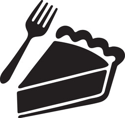 A slice of pie with a fork silhouette vector illustration.