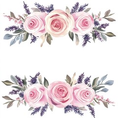Pastel Floral Frame Design With Pink Roses And Lavender