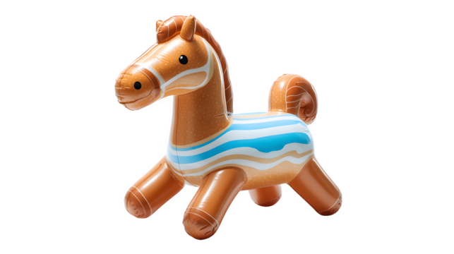 Inflatable beach horse ride-on toy, isolated on white background