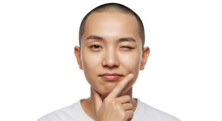 Isolated Man with Winking Eye and Contemplative Expression