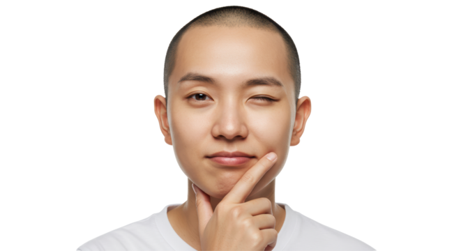 Isolated Man with Winking Eye and Contemplative Expression