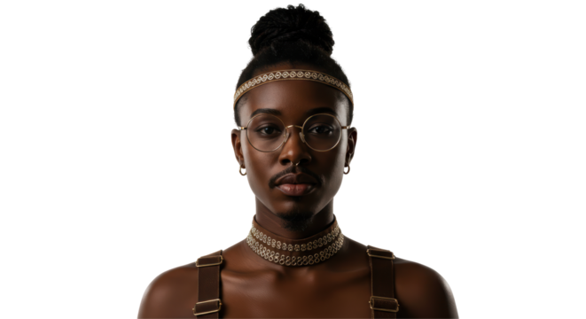 Isolated Stylish Man Portrait with Ornate Headband and Eyeglasses