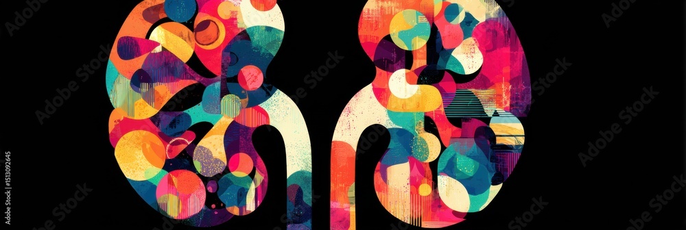 Aufkleber creative kidney design featuring multicolored abstract shapes against a black background, showcasing
