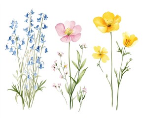 Obraz premium Watercolor Floral Arrangement With Pink Yellow Blue Flowers