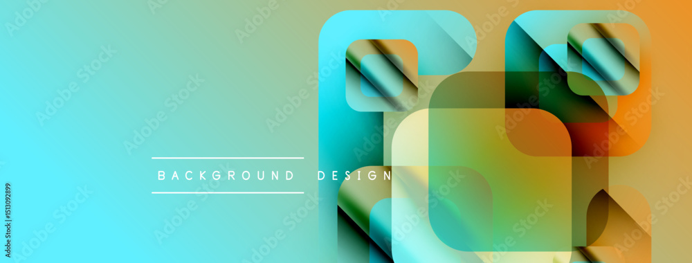 Aufkleber Abstract geometric shapes overlap, creating vibrant color gradients. Background features teal, orange, green hues. Modern design elements present.