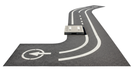Isolated Perspective View of Winding Road with Manhole Cover