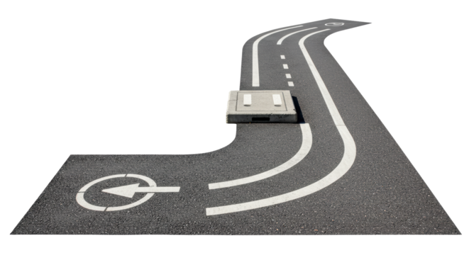 Isolated Perspective View of Winding Road with Manhole Cover