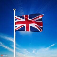 Union Jack flies high against a clear blue sky in a vibrant display of national pride and identity in the UK Generative AI