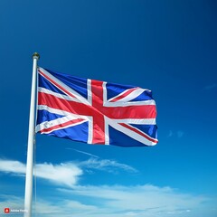 Union Jack flies high against a clear blue sky in a vibrant display of national pride and identity in the UK Generative AI