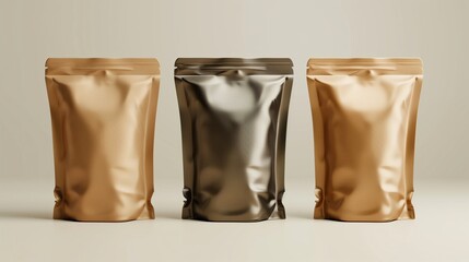 Stand pouch bag. Food doypack zipper mockup. 3d blank plastic coffee, tea or snack sachet package design. Isolated kraft detergent container advertising template. Cosmetic packet for branding