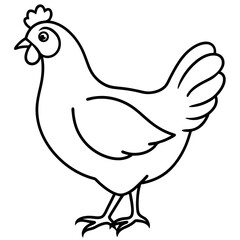 A Hen Line Art on White Background