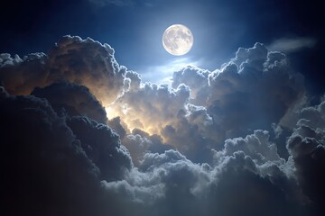 Full Moon Behind Dramatic Clouds At Night
