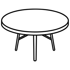 Round Table Line Art on White Background