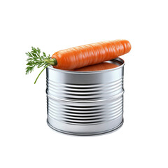 Fresh Carrot on Top of a Metal Can - Concept of Organic vs. Canned Food