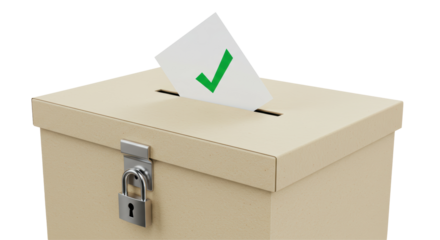 Isolated Voting Box with Ballot and Green Checkmark Icon