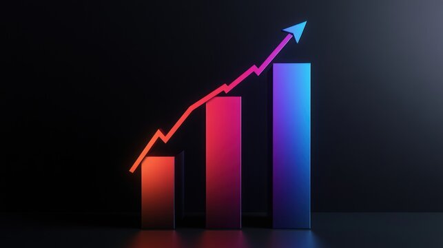Economic Ascendancy: A vibrant illustration of a bar graph soaring upwards, symbolizing growth and financial progress against a sleek, dark background.