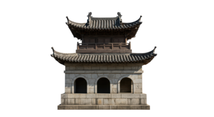 Isolated Traditional Chinese Pagoda Temple with Multi-Tiered Roof and Stone Base