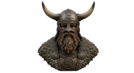 Isolated Viking Warrior Bust Sculpture with Horned Helmet and Intricate Details