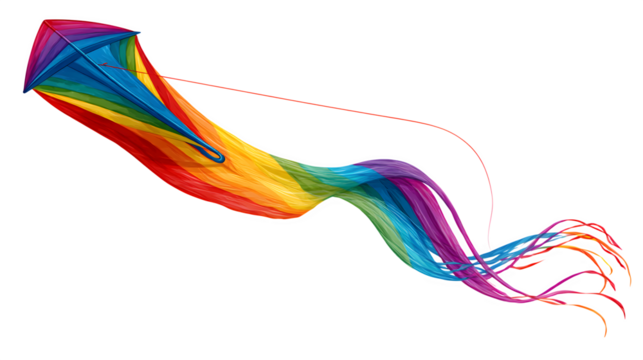 A beach kite with rainbow tail, isolated on transparent background