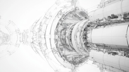 Abstract design showcasing detailed machinery in a futuristic environment with intricate lines and shapes