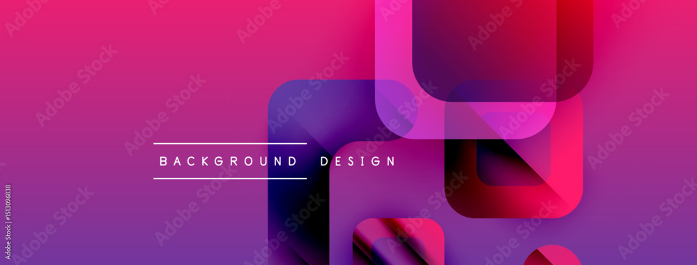 Poster Abstract vibrant background. Overlapping squares create dynamic gradient effect. Text reads background design. Modern, colorful composition.