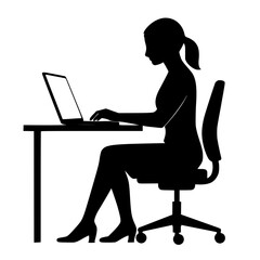 Silhouette of woman working on laptop while sitting at desk  