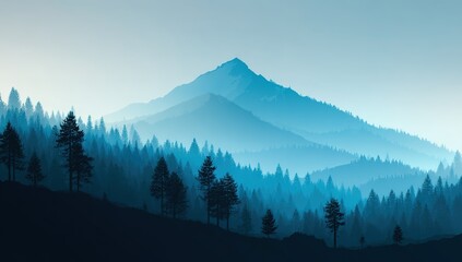 Pixelated Mountain Landscape In Blue Tones