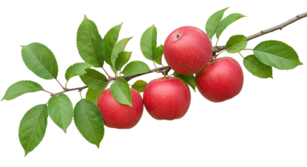 Isolated Branch with Ripe Red Apples and Green Leaves