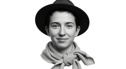 Isolated Head and Shoulders Portrait of Woman with Hat