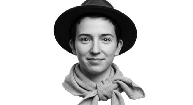 Isolated Head and Shoulders Portrait of Woman with Hat