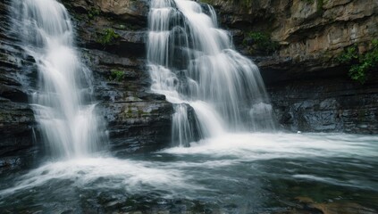 Fototapeta premium Scenic Waterfall in Lush Green Forest