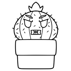 cactus character angry illustration hand drawn outline vector