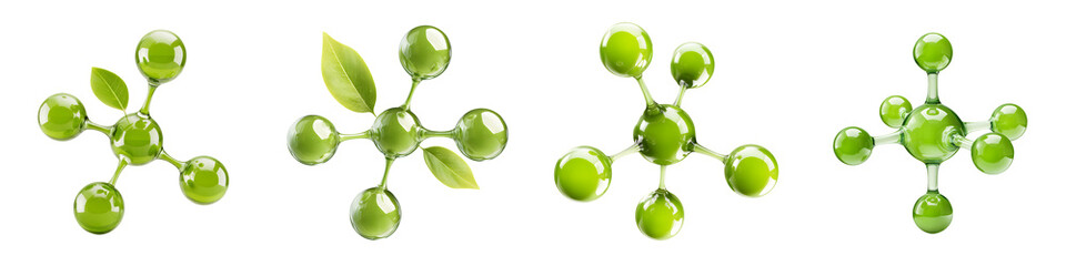 Fototapeta na wymiar Organic molecular structures with green hues and leaves representing nature and eco-friendliness for sustainable design and environmental themes