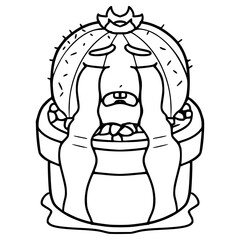 cactus character crying illustration hand drawn outline vector