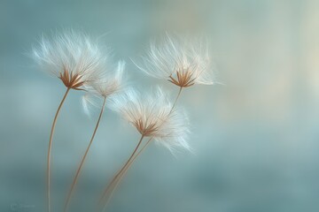 Delicate Dandelion Seeds Against Soft Pastel Background