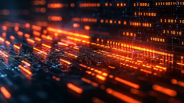 Digital Data Flow with Binary Code in Background