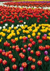 Vibrant Red Yellow White Purple Tulips Field